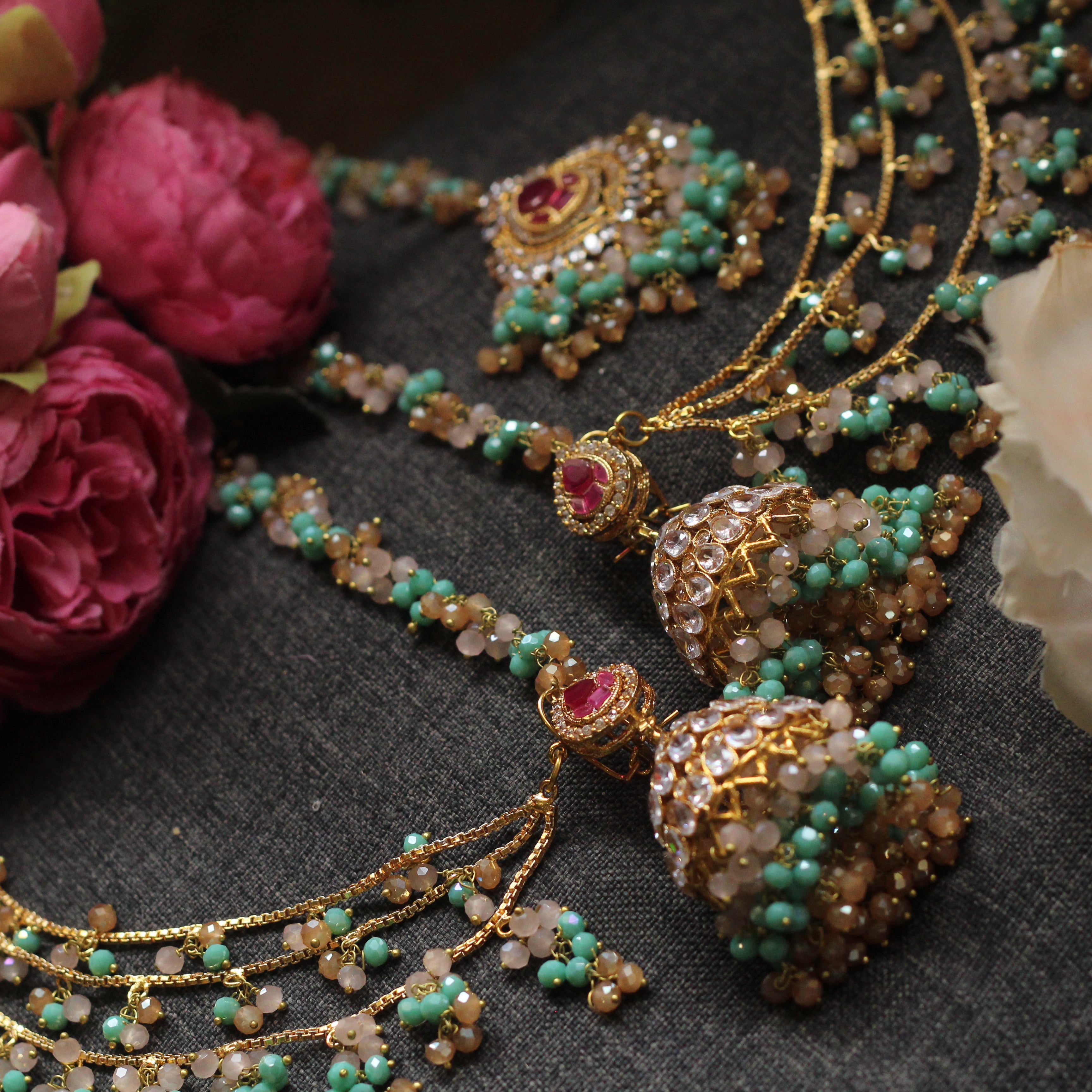 JHUMKA LAYER EARRINGS & TIKKA