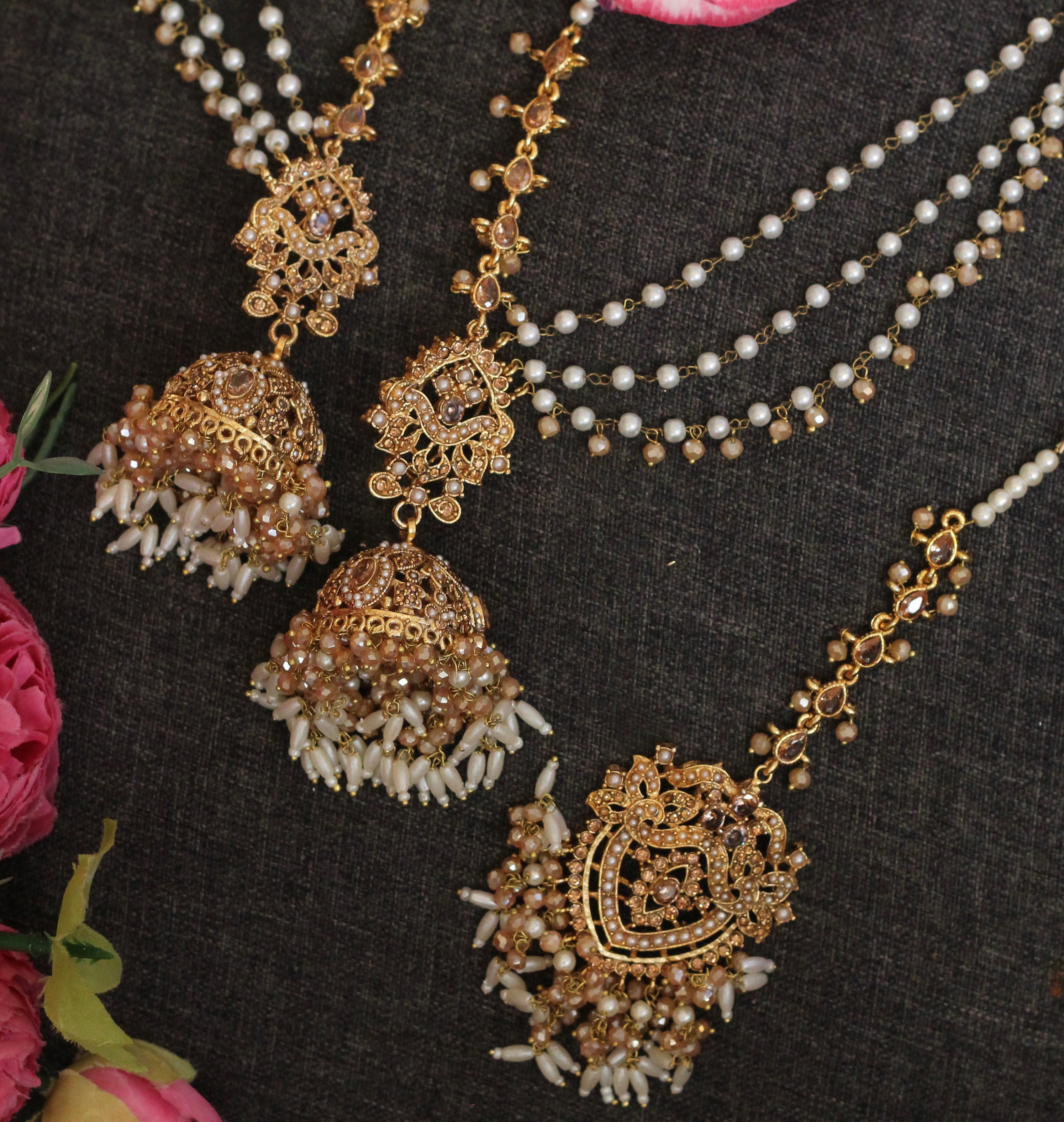 MULTI LAYER JHUMKA EARRINGS WITH TIKKA