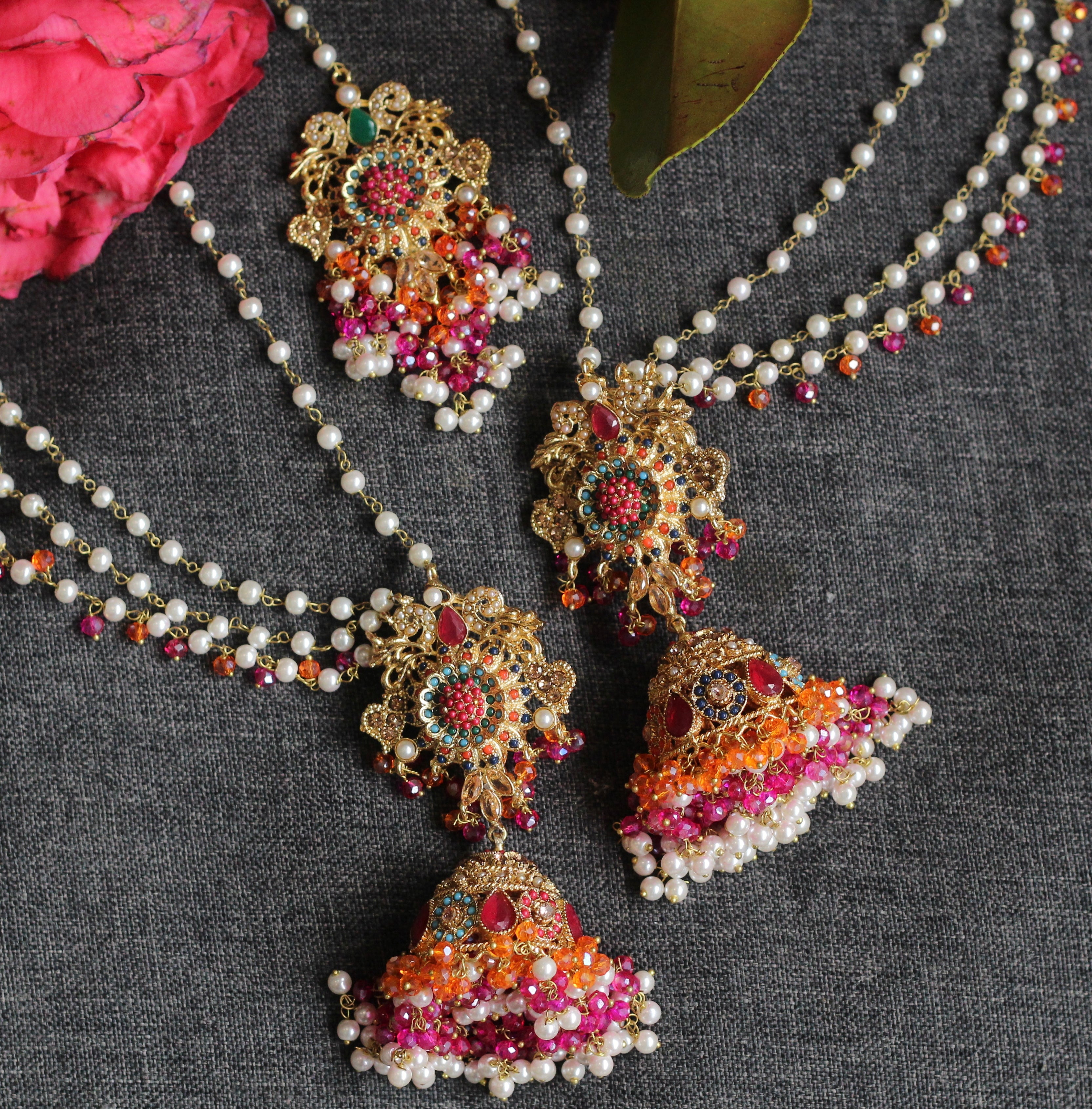 SOHANA LAYER JHUMKA EARRINGS WITH TIKKA