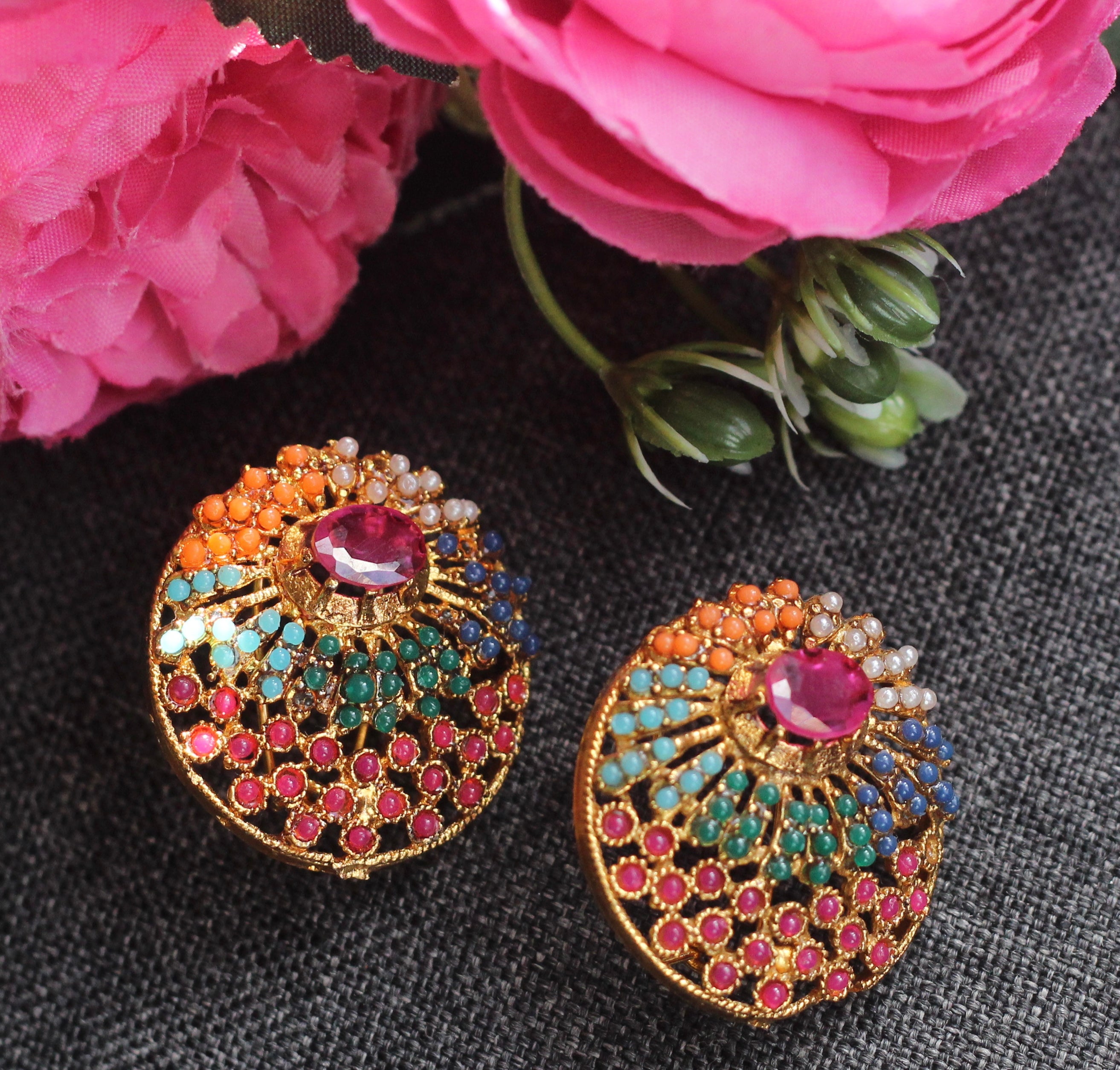 NAURATAN STUDS EARRINGS ROUND