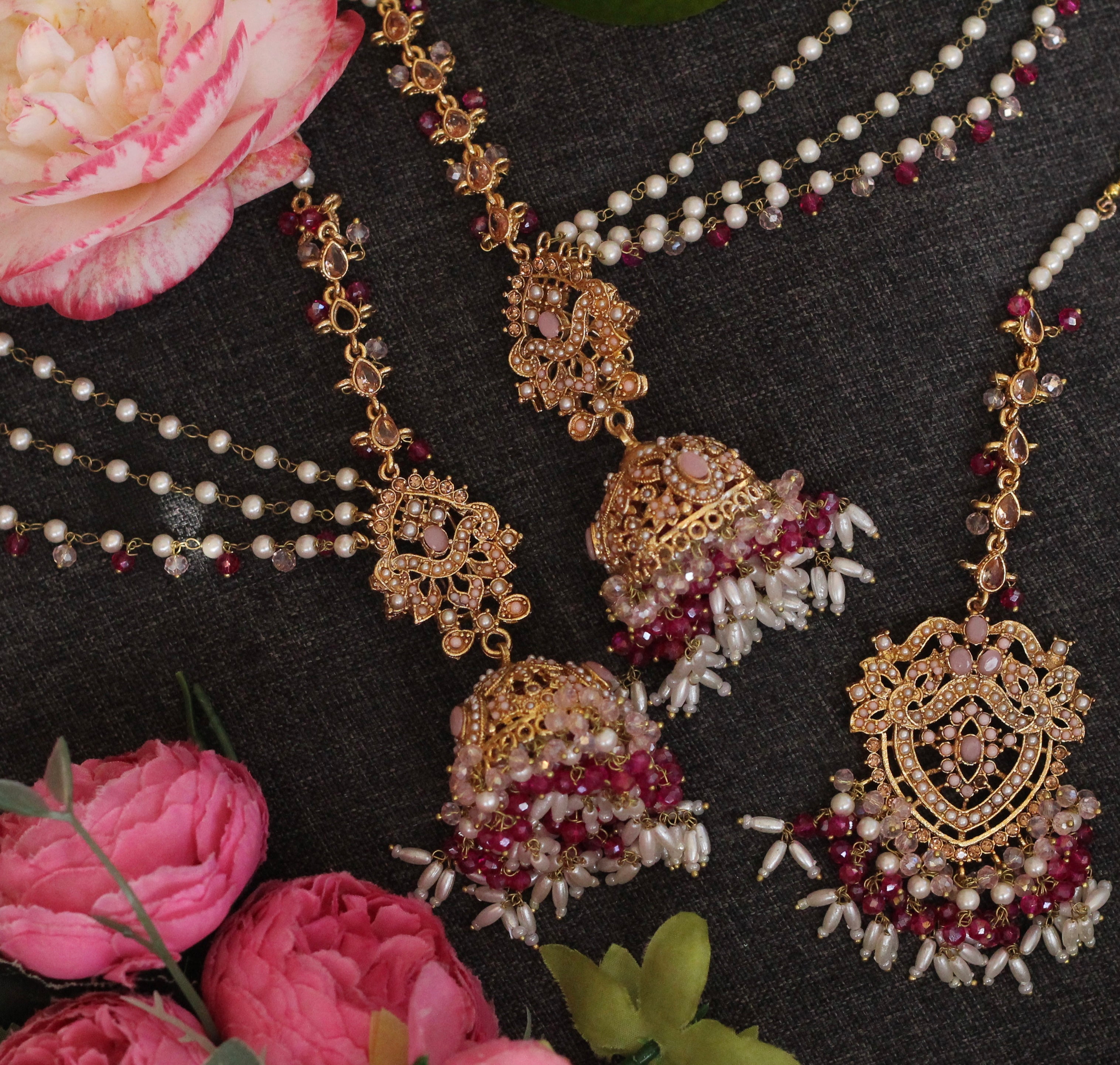 MULTI LAYER JHUMKA EARRINGS WITH TIKKA