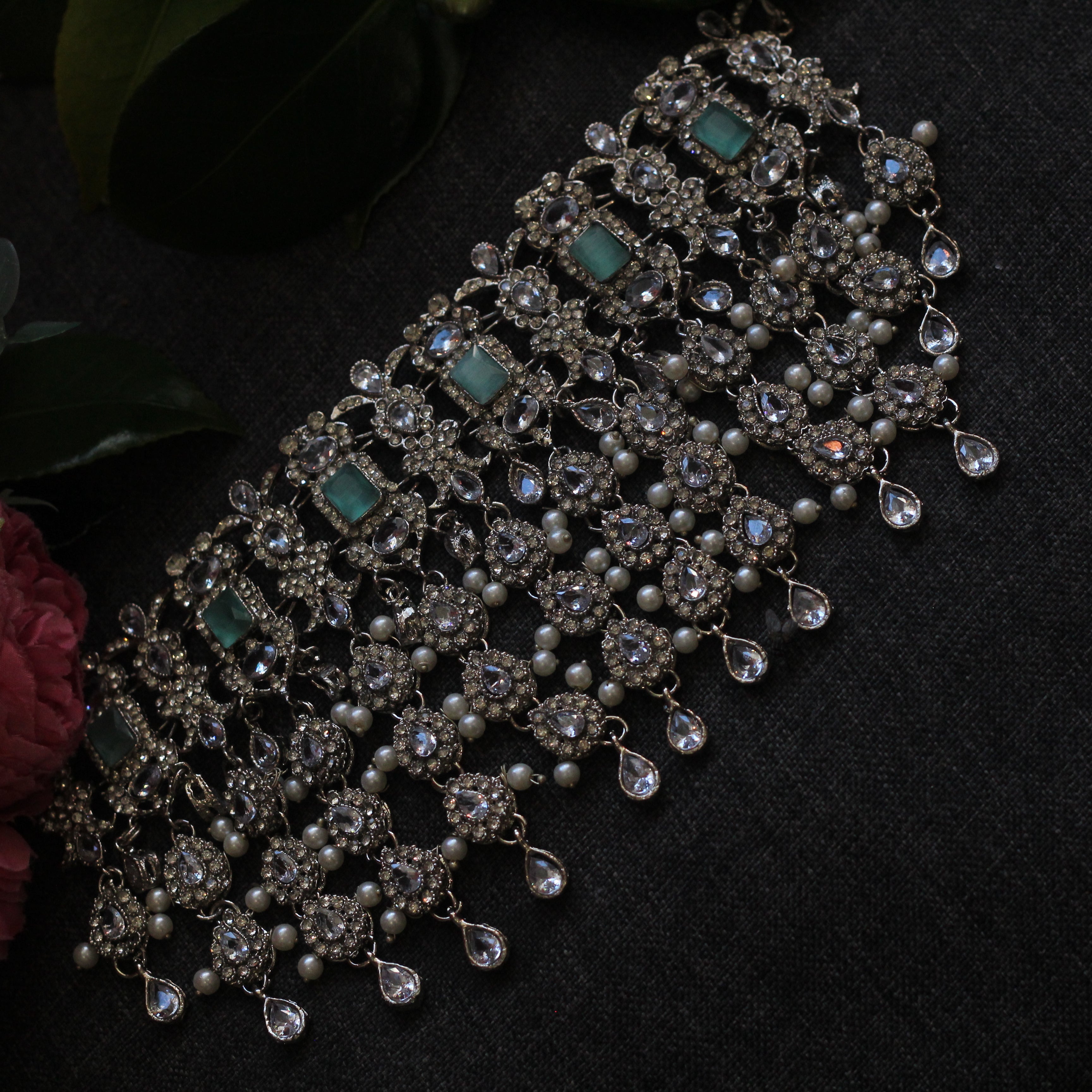 Mint green and silver bridal jewellery