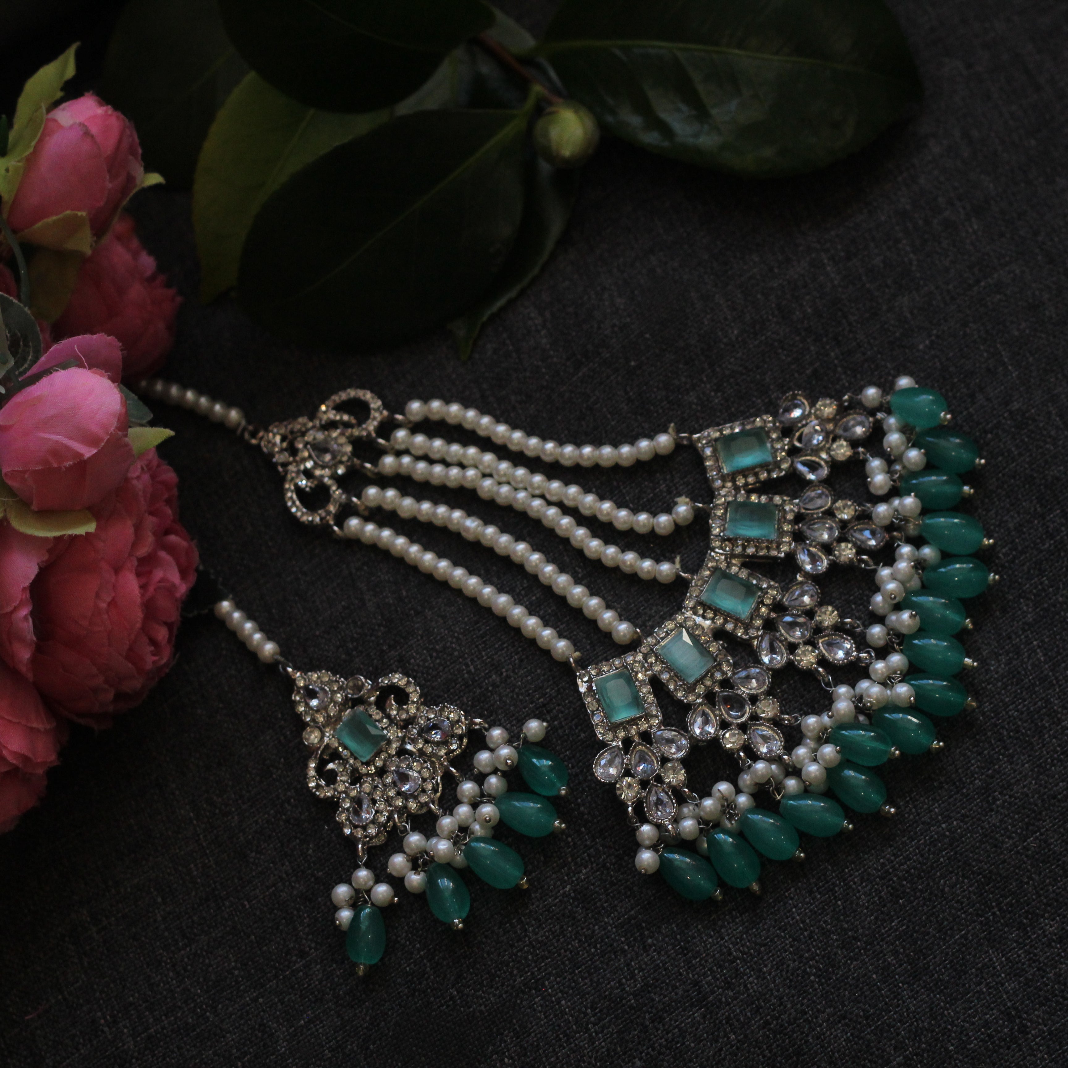 Mint green and silver bridal jewellery