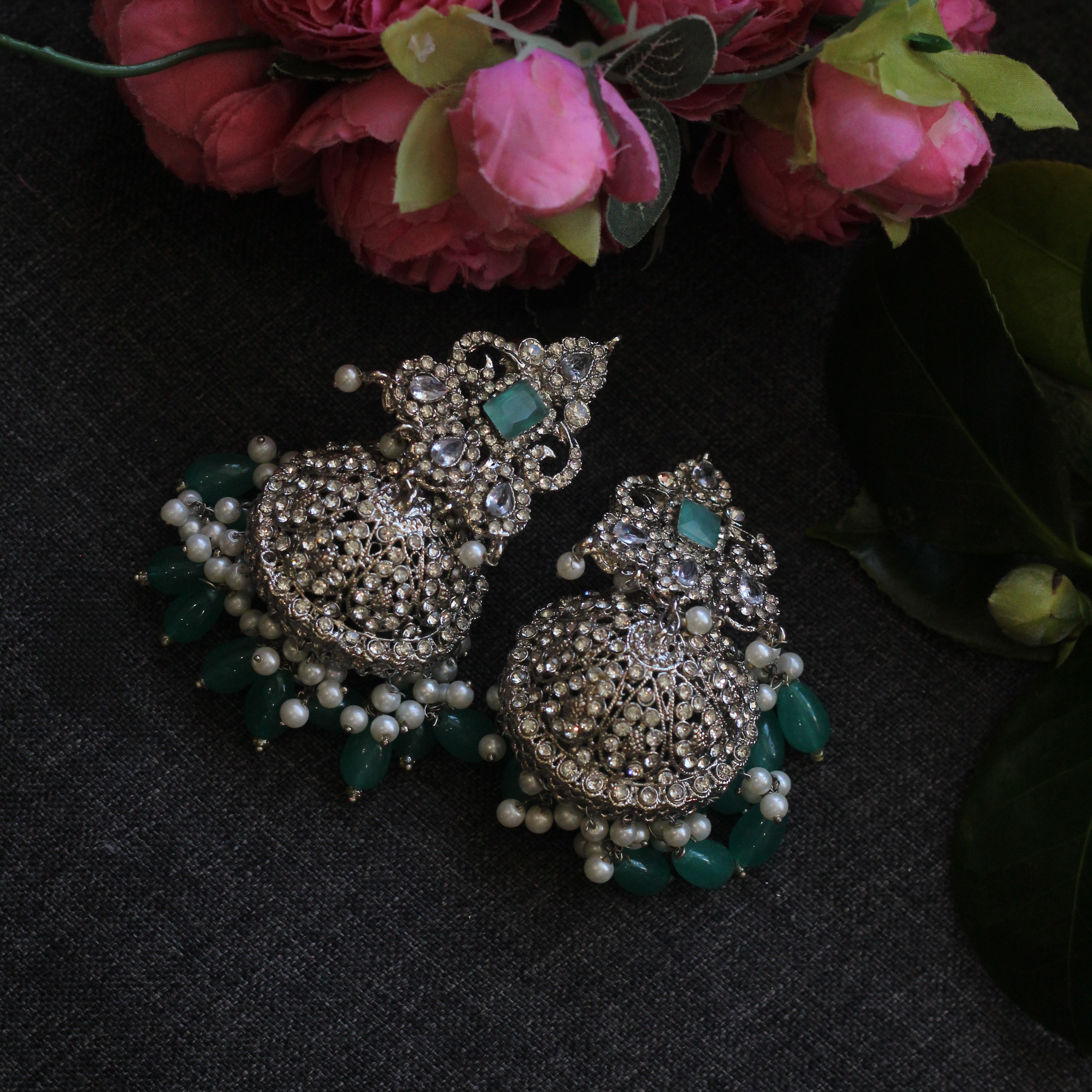 Mint green and silver bridal jewellery