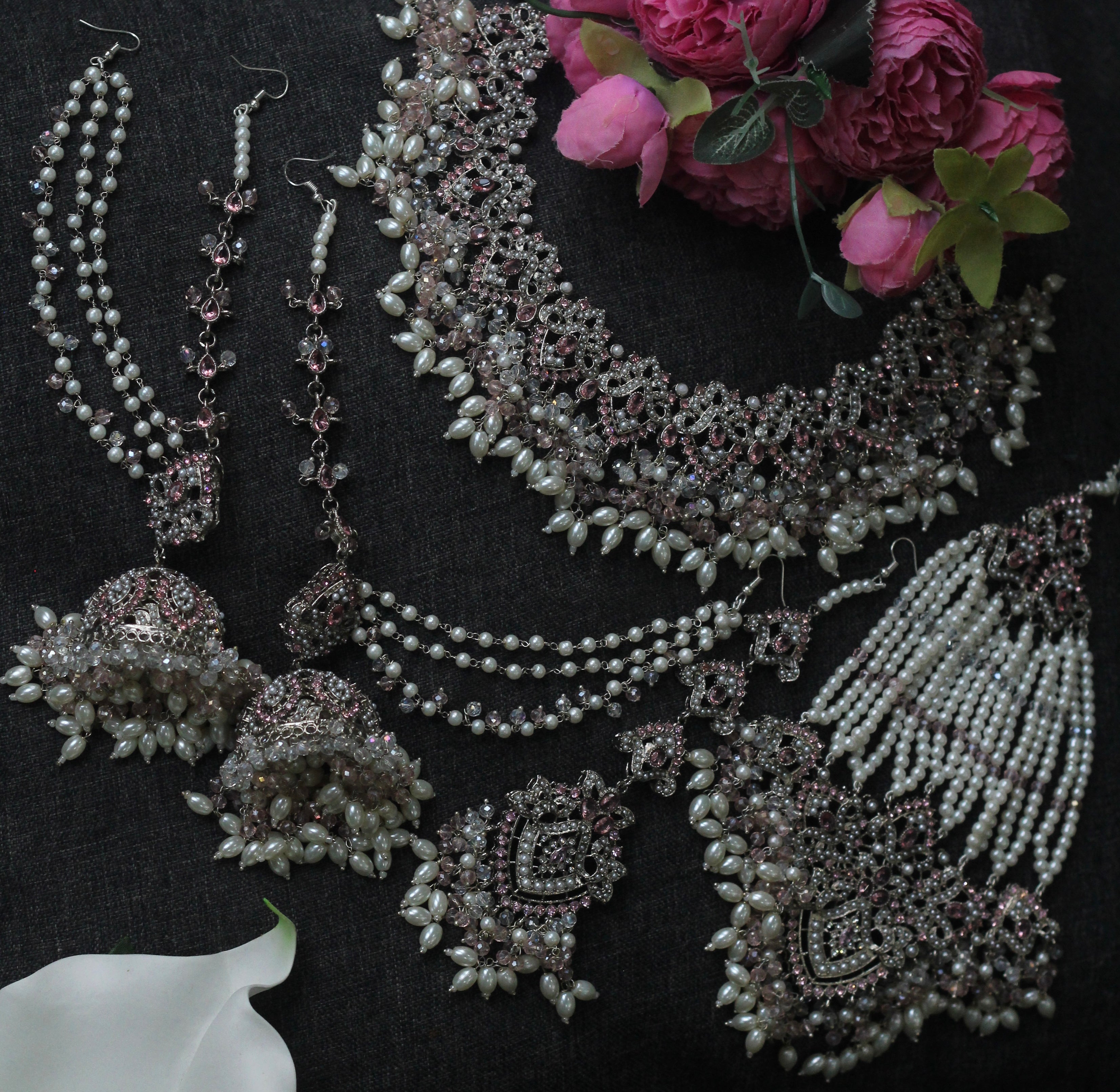 Pink and silver bridal Jewellery