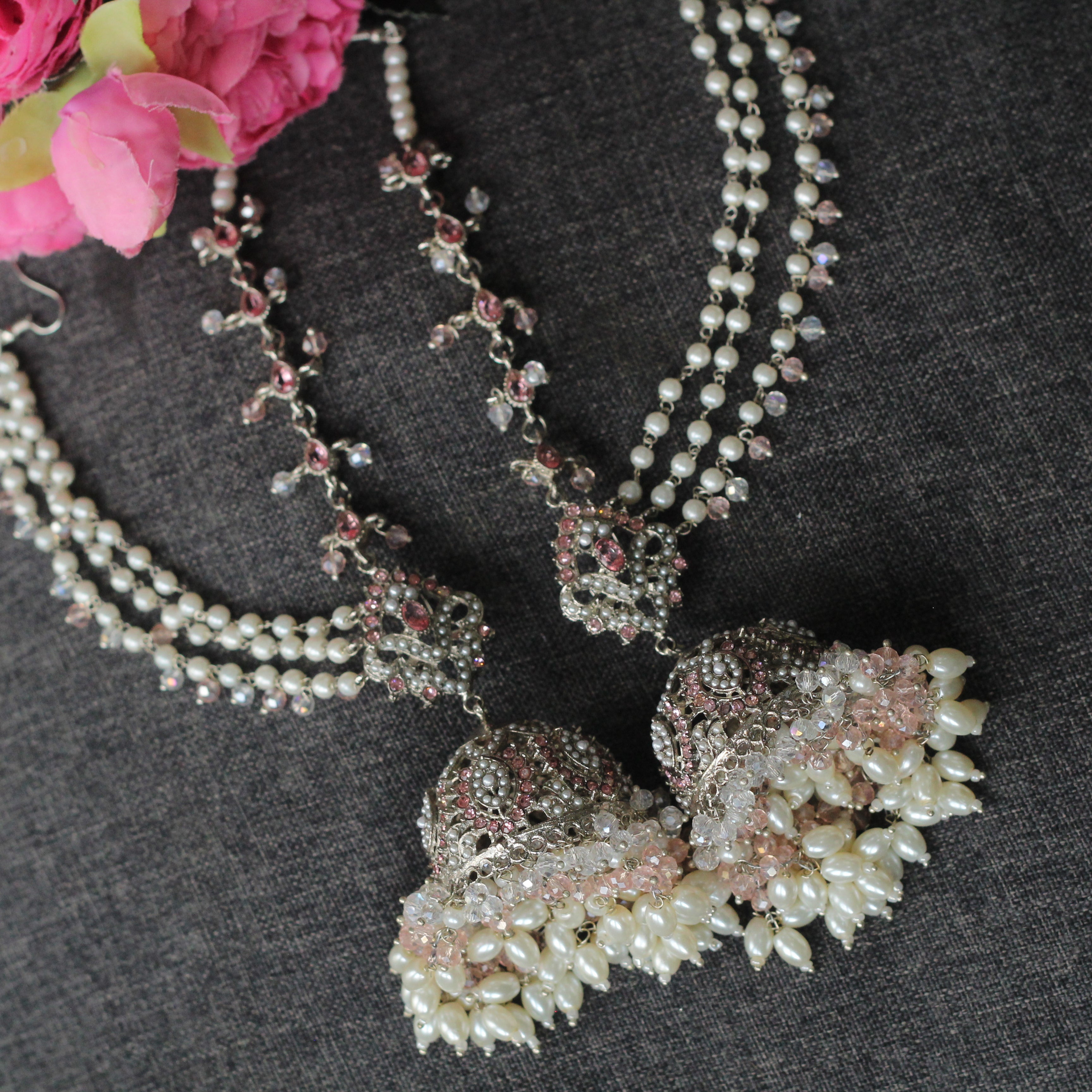 Pink and silver bridal Jewellery