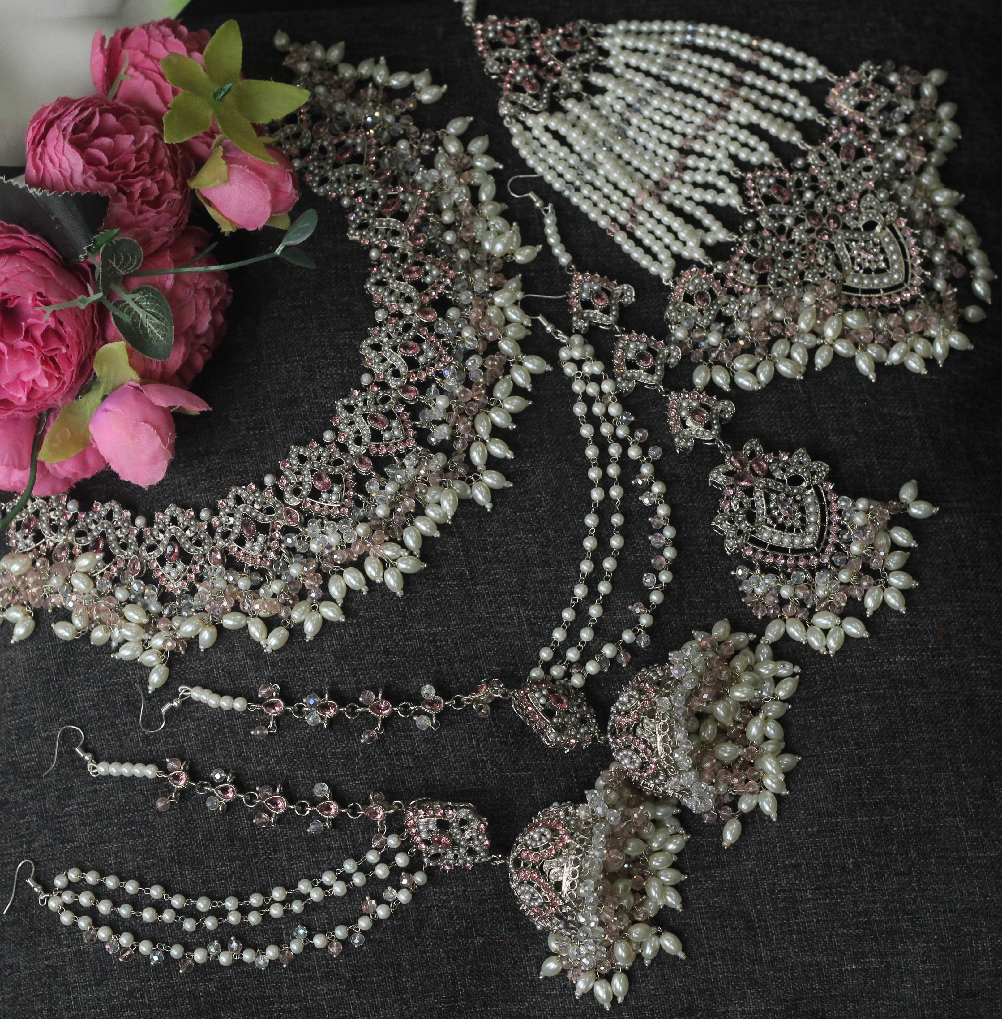 Pink and silver bridal Jewellery