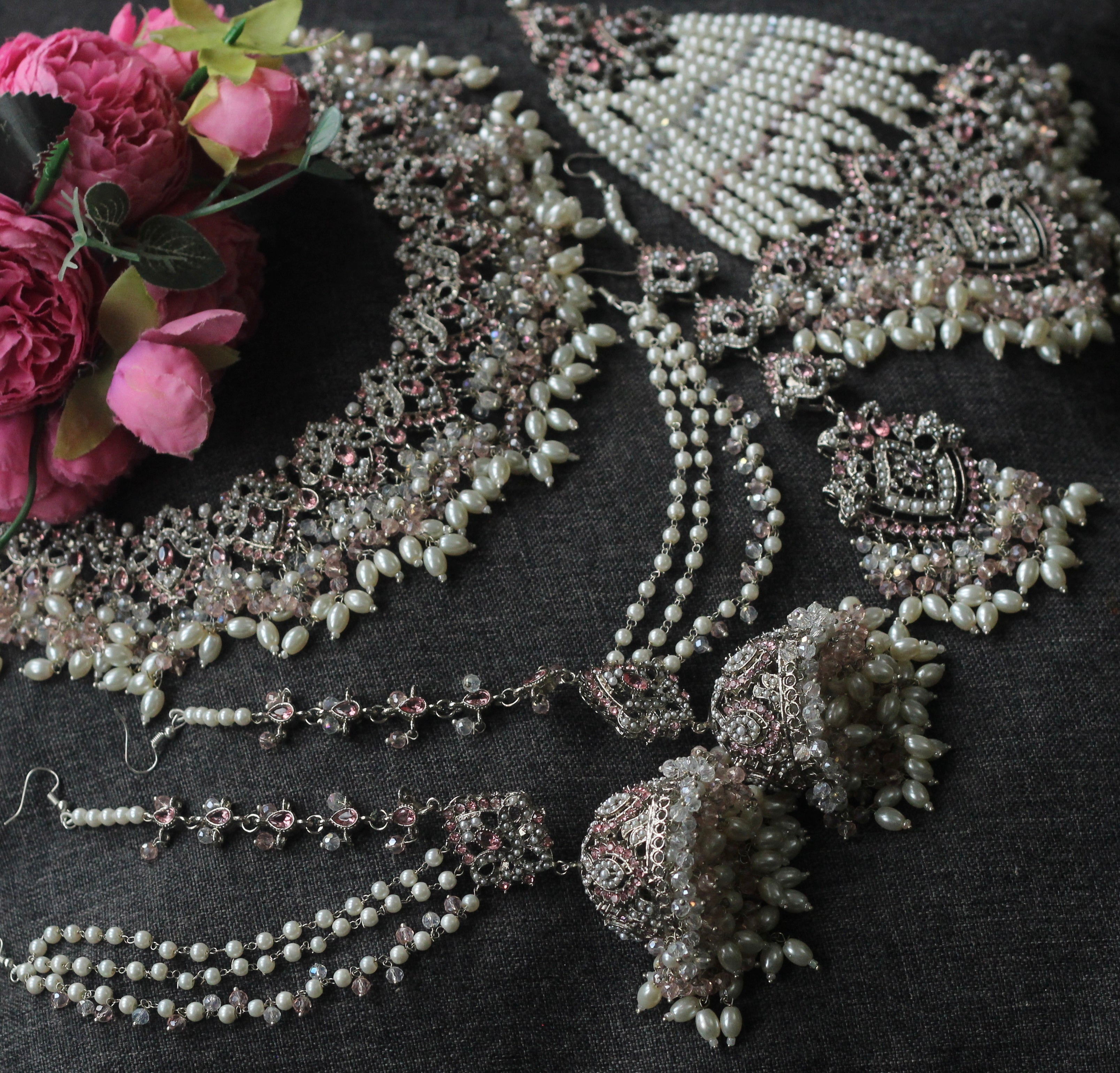 Pink and silver bridal Jewellery