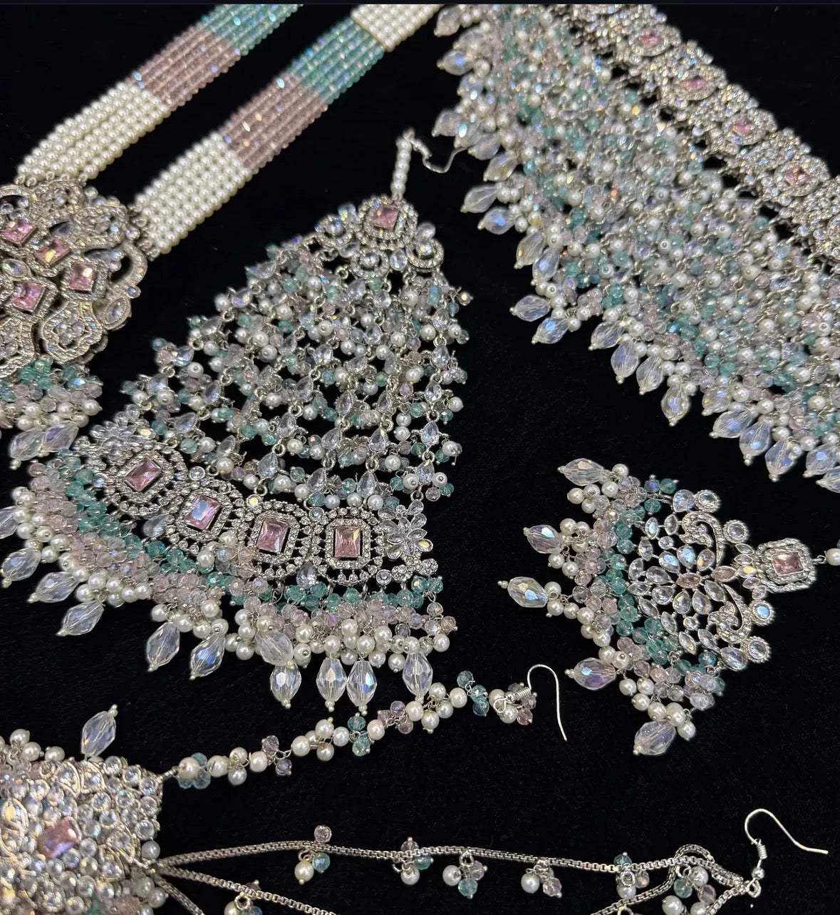 PINK AND SILVER BRIDAL JEWELLERY