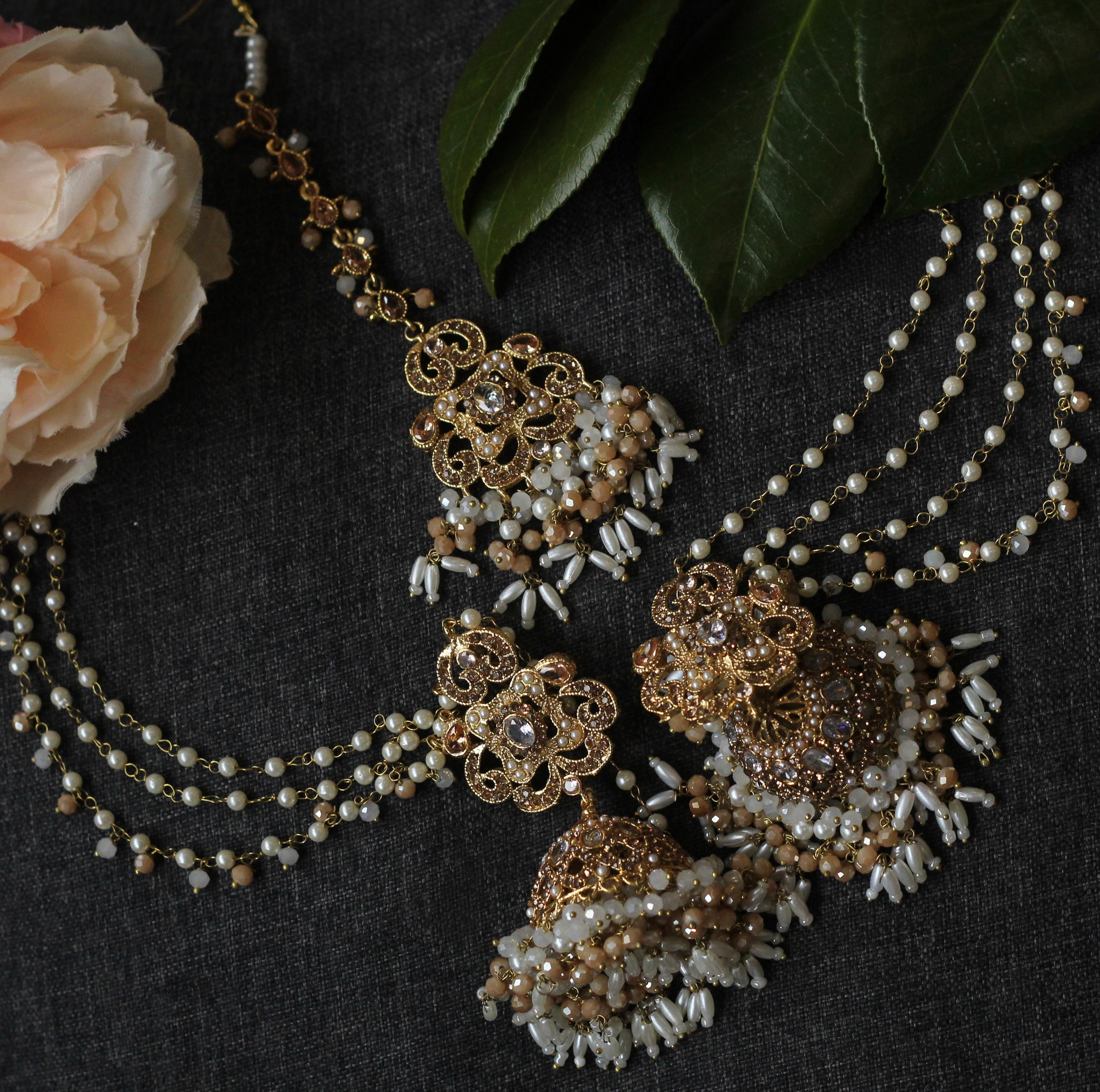 BAHAR MULTI LAYER JHUMKA EARRINGS WITH TIKKA