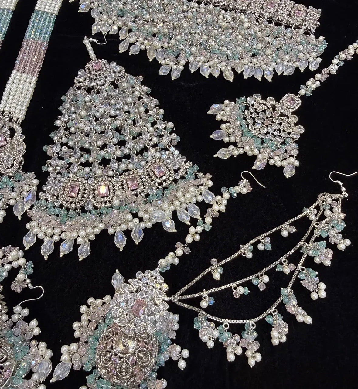 PINK AND SILVER BRIDAL JEWELLERY