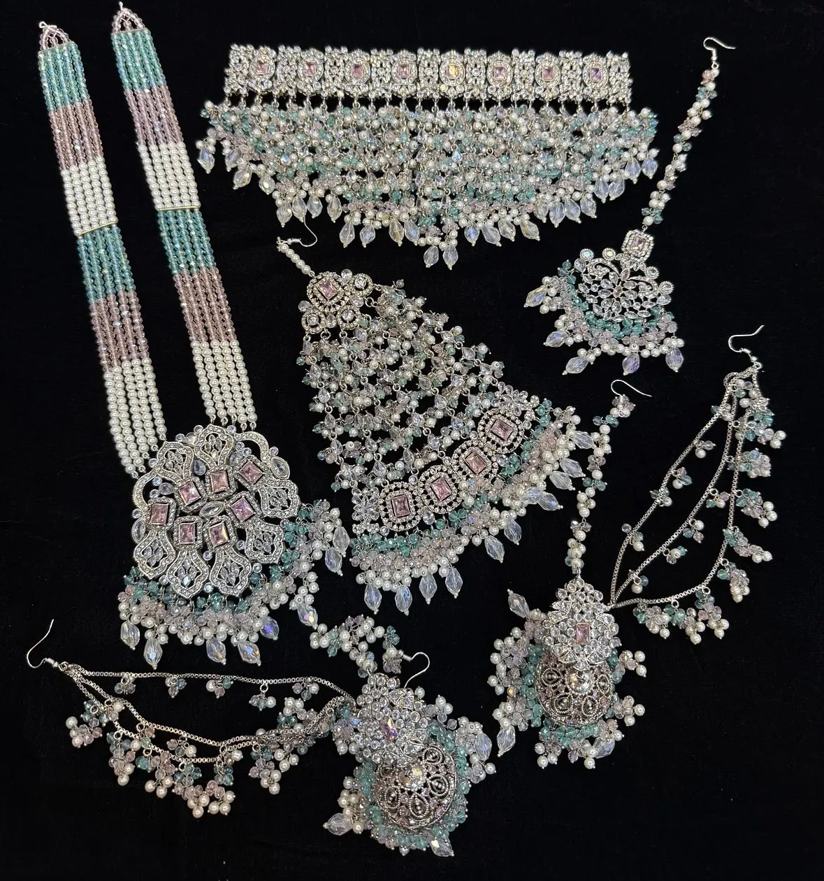 PINK AND SILVER BRIDAL JEWELLERY