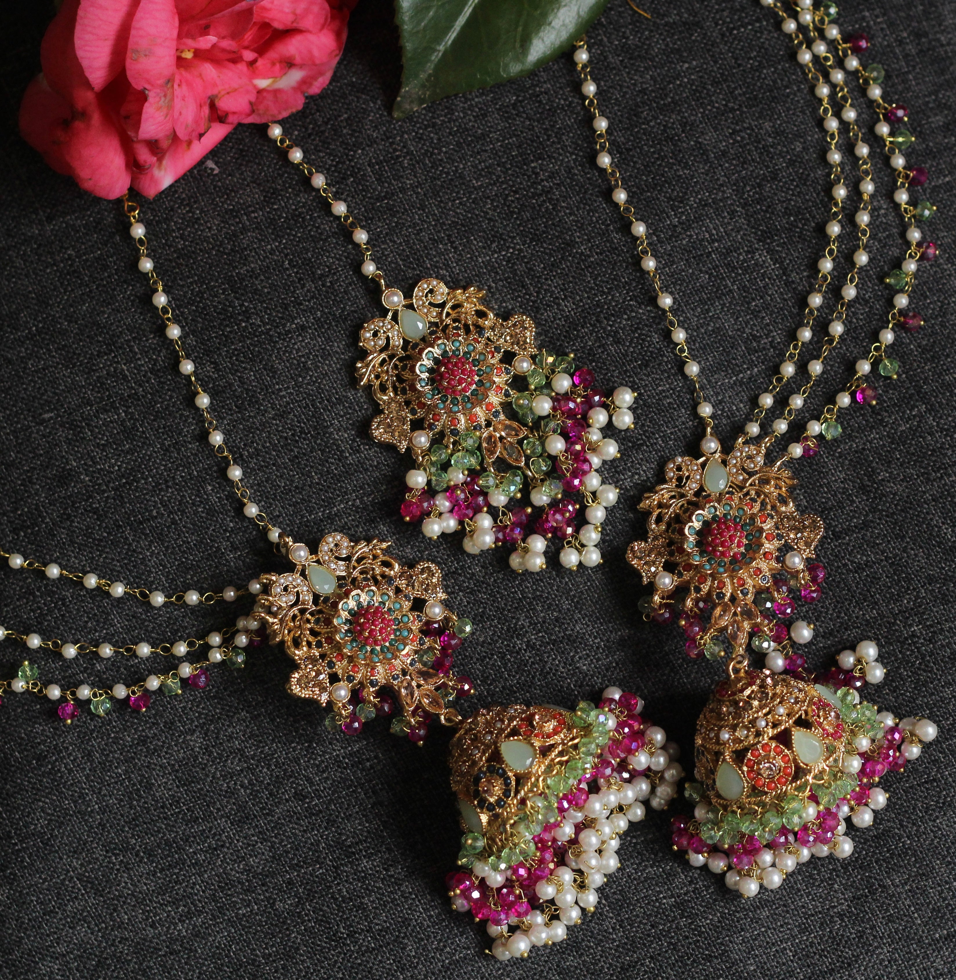 SOHANA LAYER JHUMKA EARRINGS WITH TIKKA