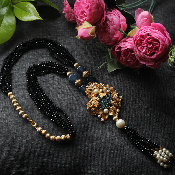 Black pearl long necklace 