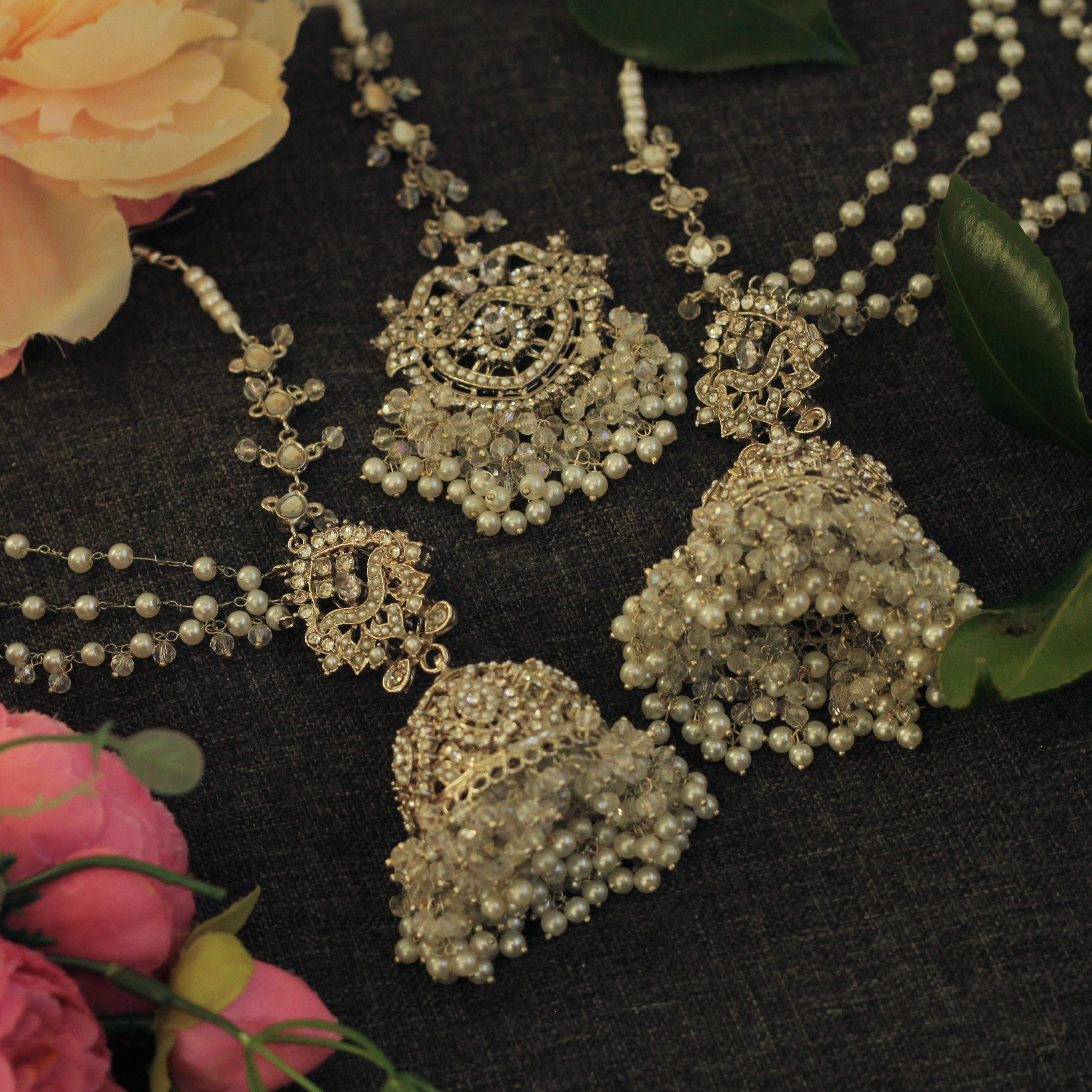 MOONLIGHT JHUMKA EARRINGS AND TIKKA