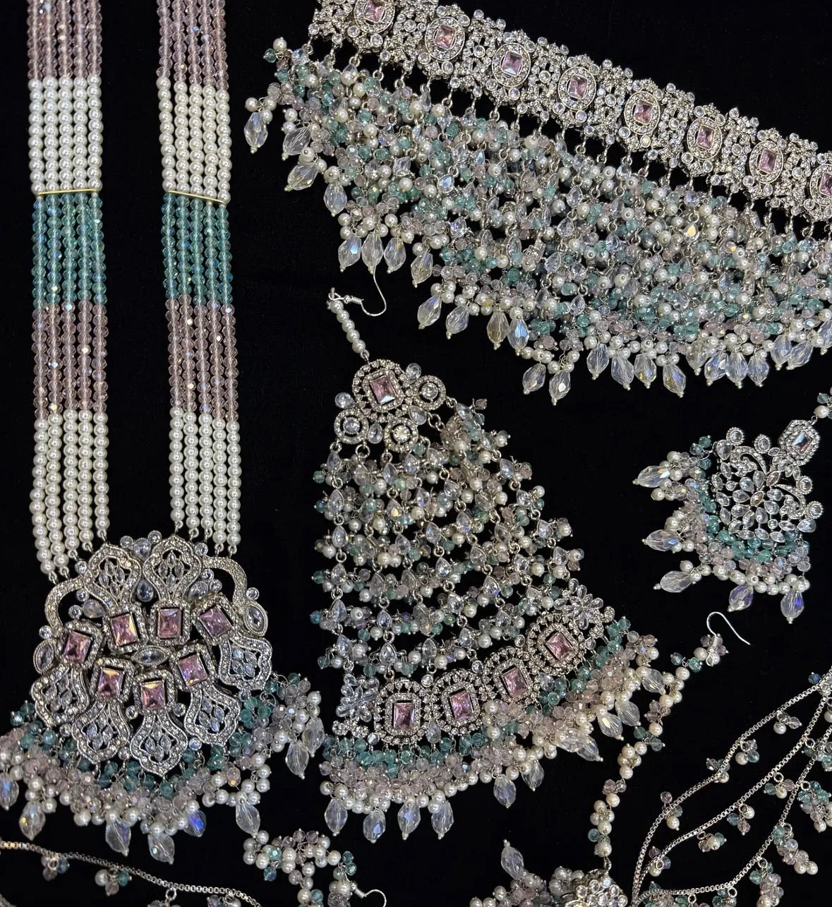 PINK AND SILVER BRIDAL JEWELLERY