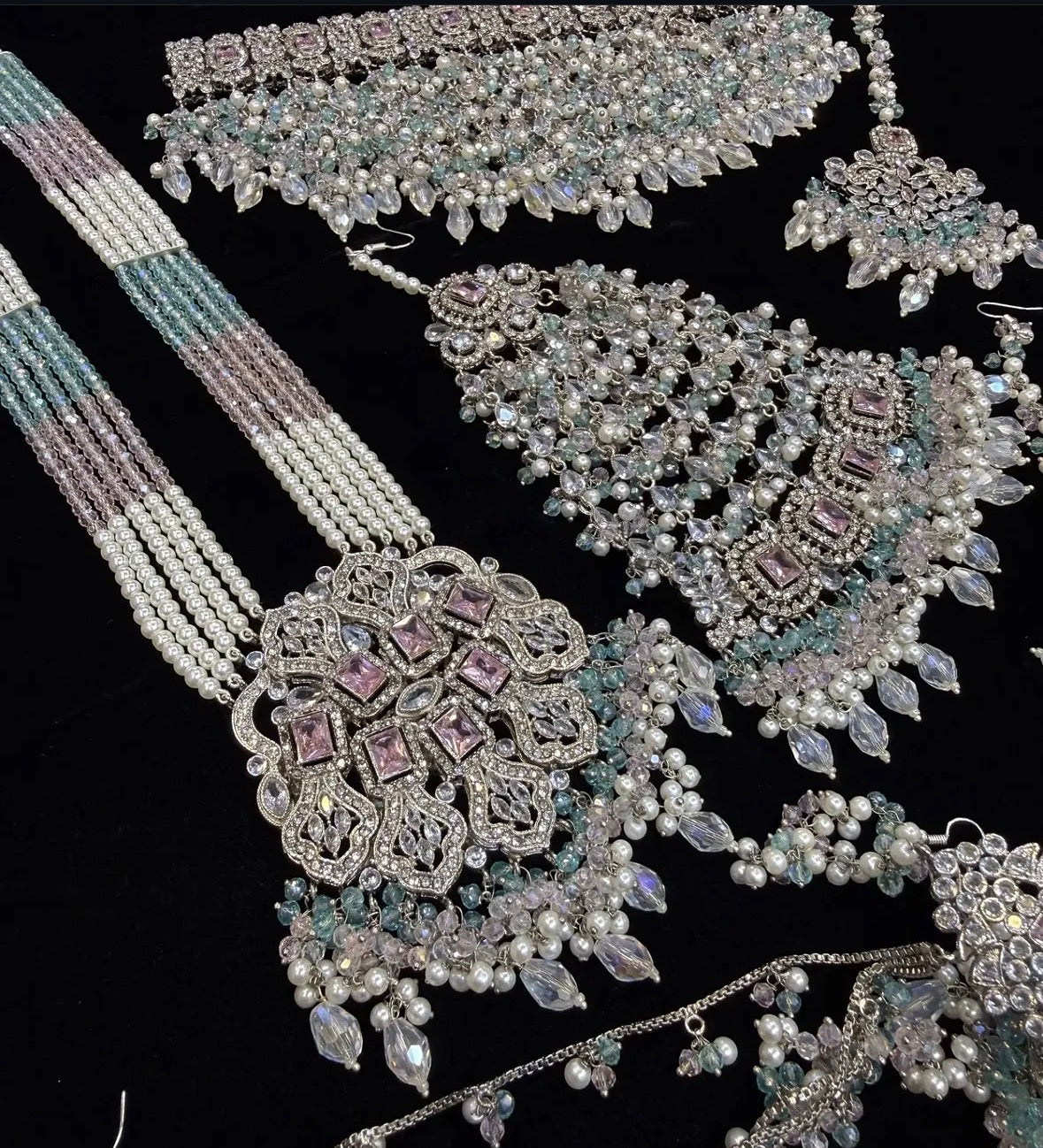 PINK AND SILVER BRIDAL JEWELLERY