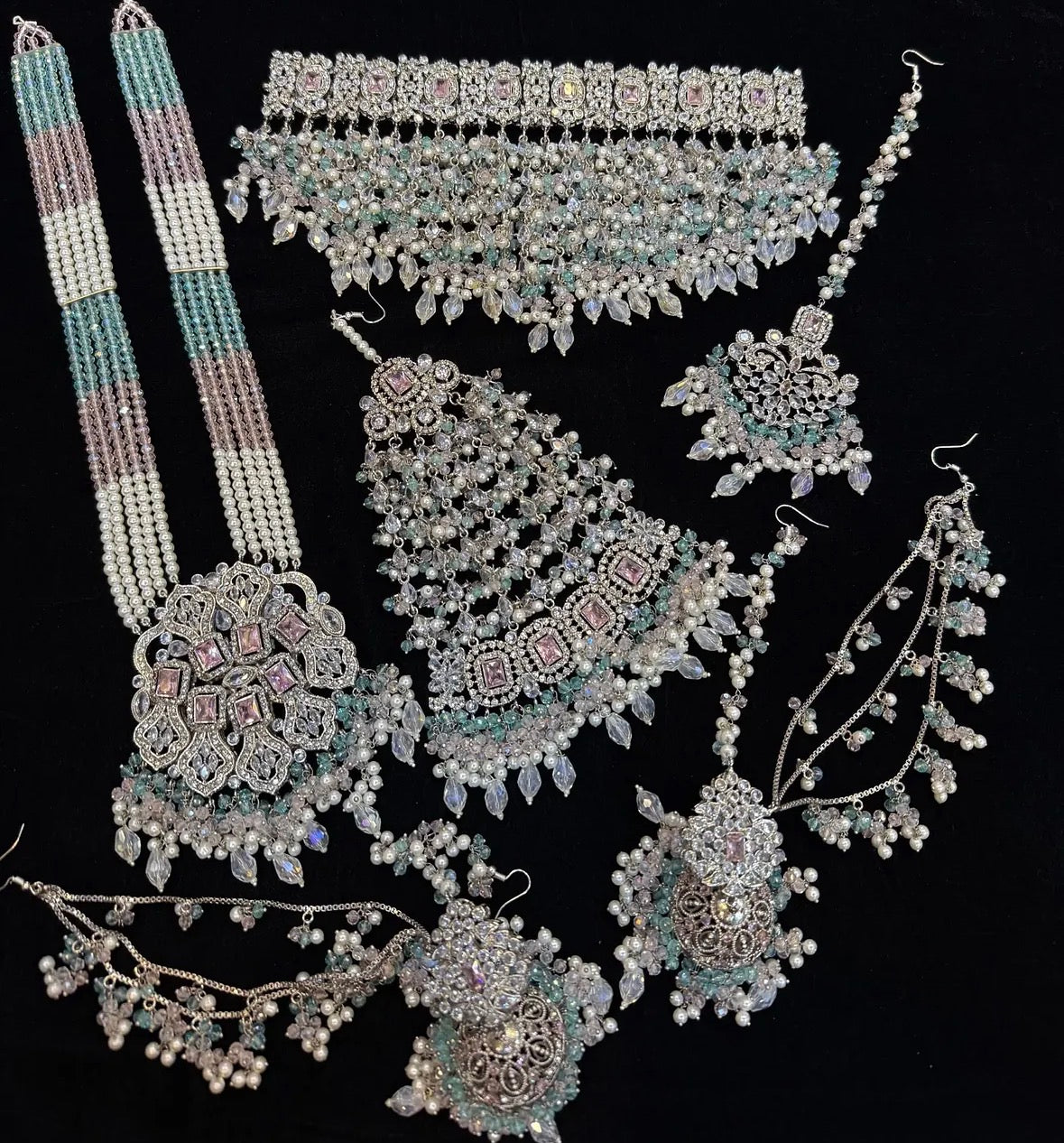 PINK AND SILVER BRIDAL JEWELLERY