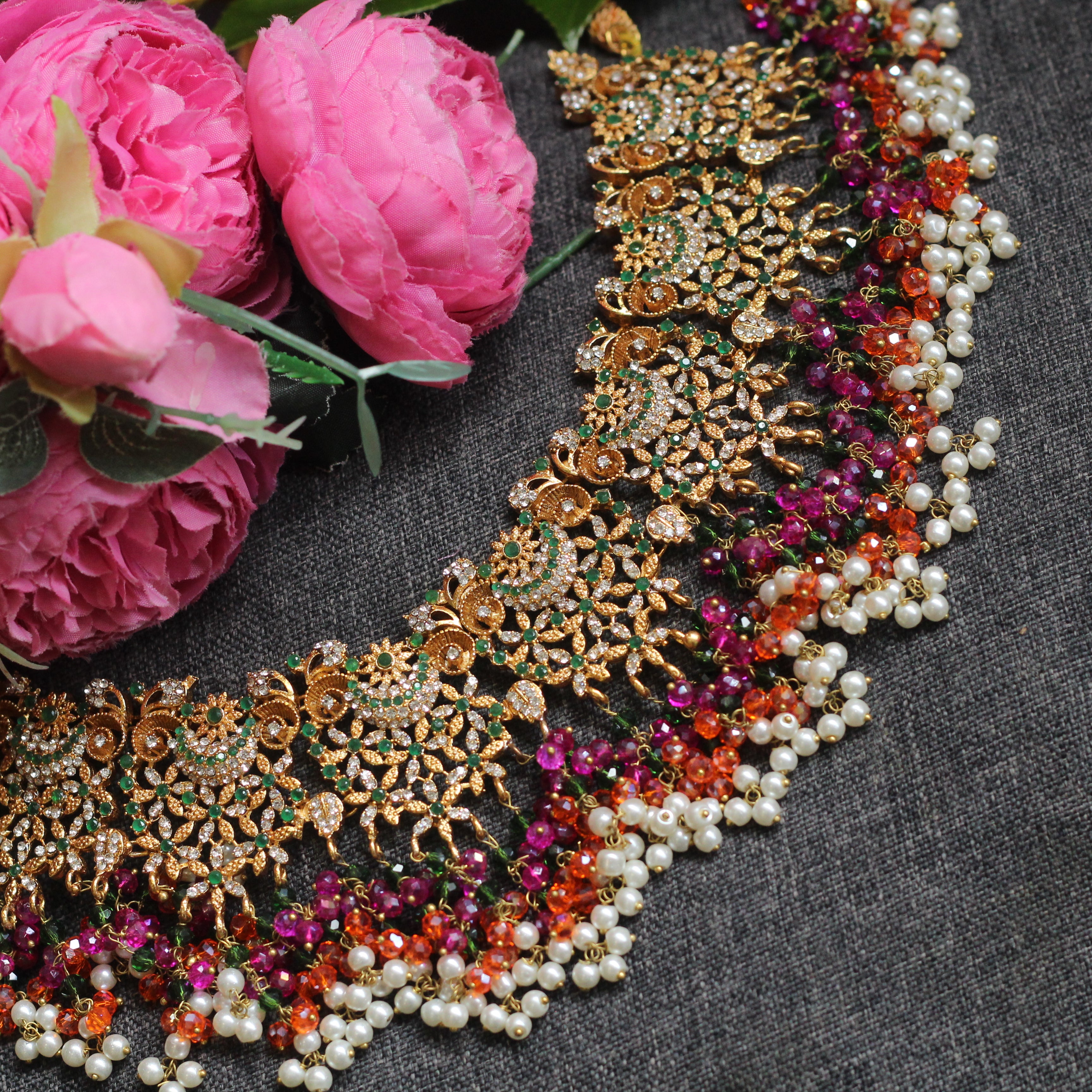 Gold and green bridal jewellery 