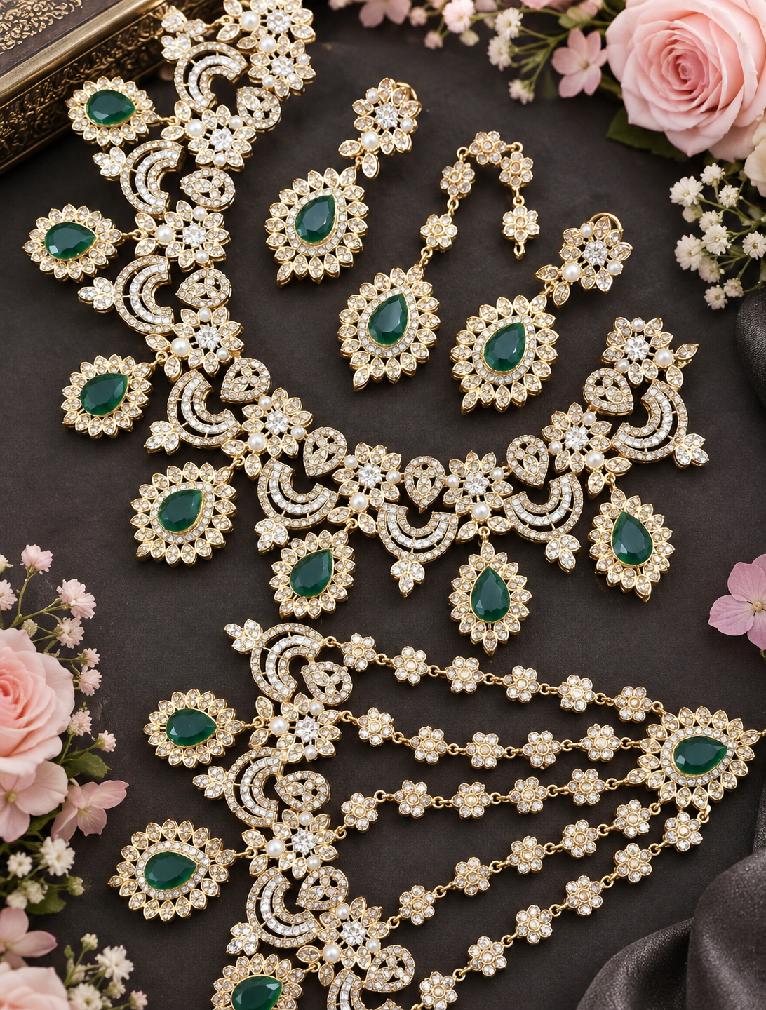 Green and gold necklace set