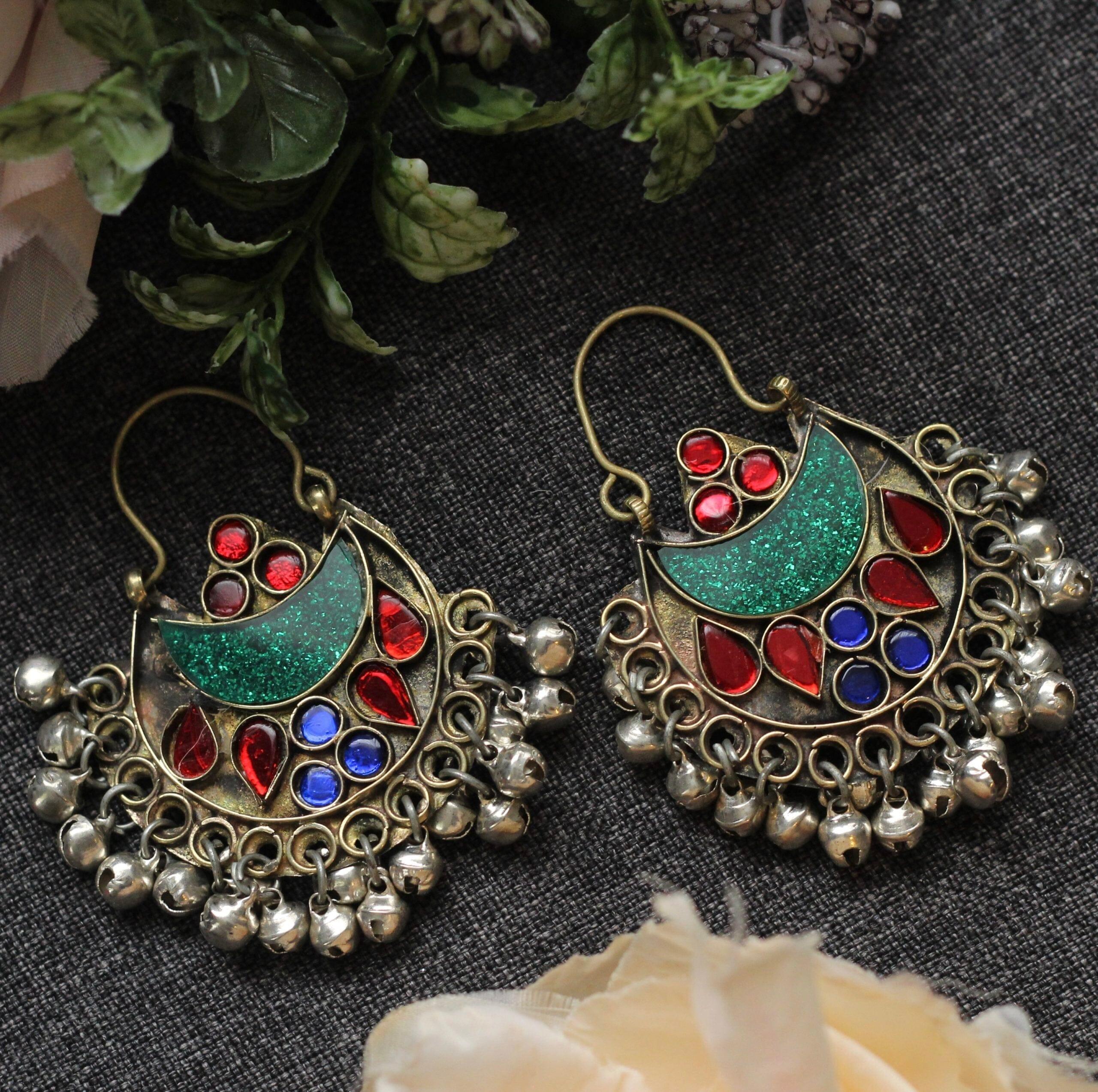 AFGHAN EARRINGS My Store garnet-red 