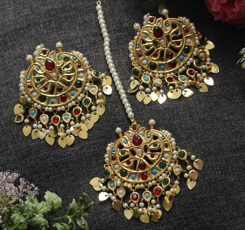 GOLD LEAF EARRINGS & TIKKA