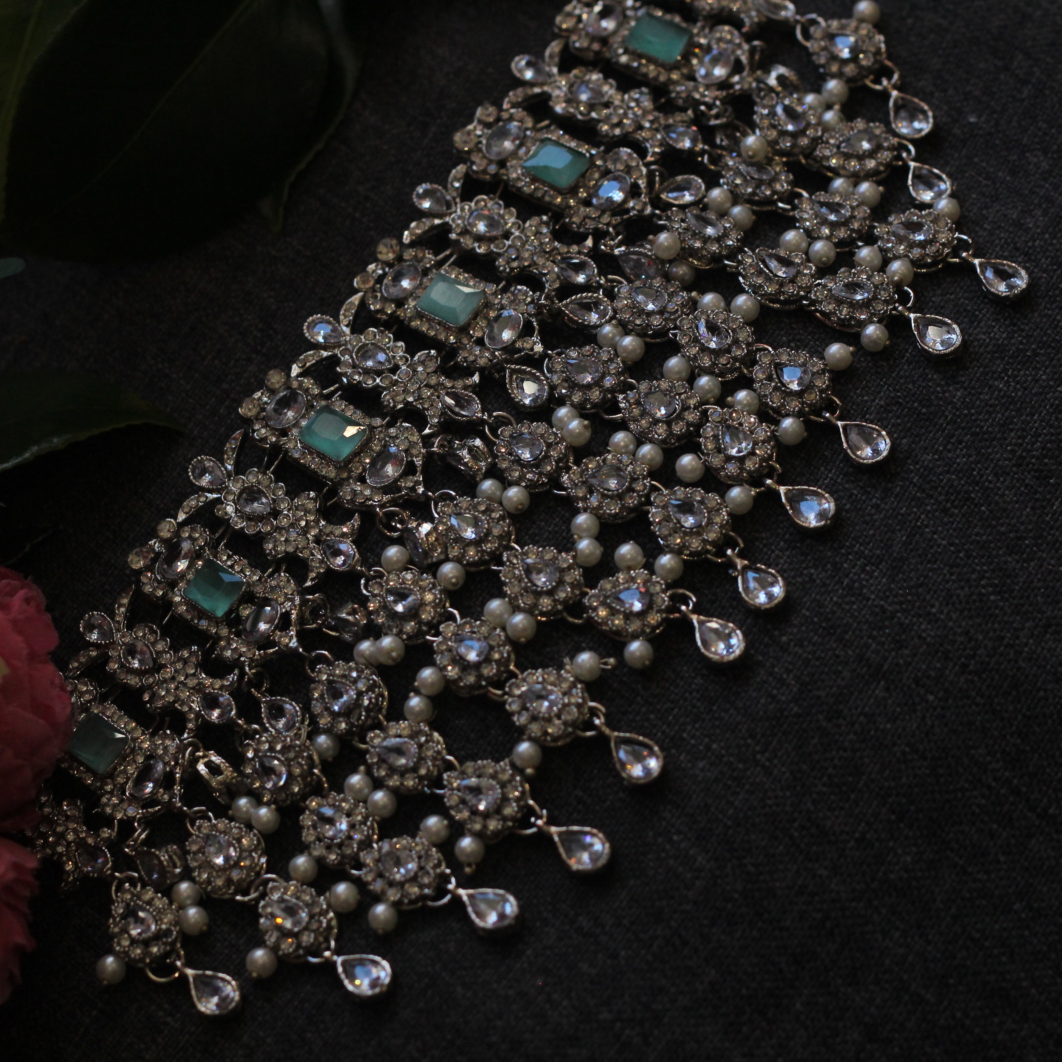 Mint green and silver bridal jewellery 