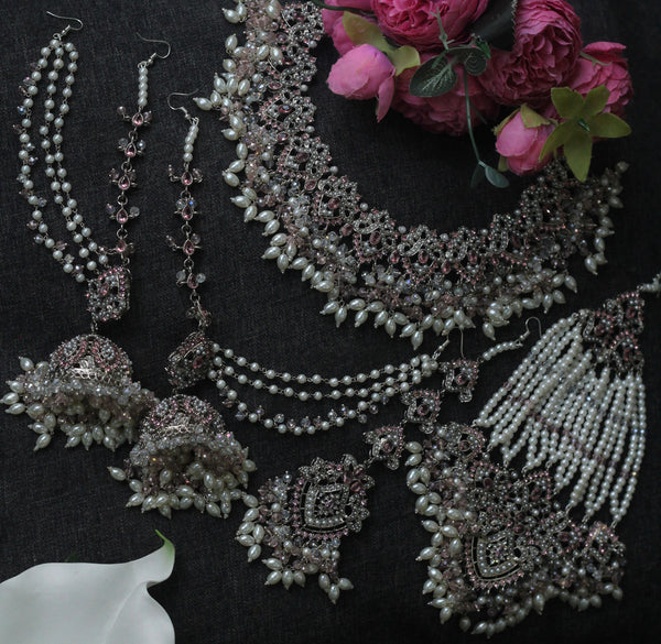 Pink and silver bridal Jewellery 