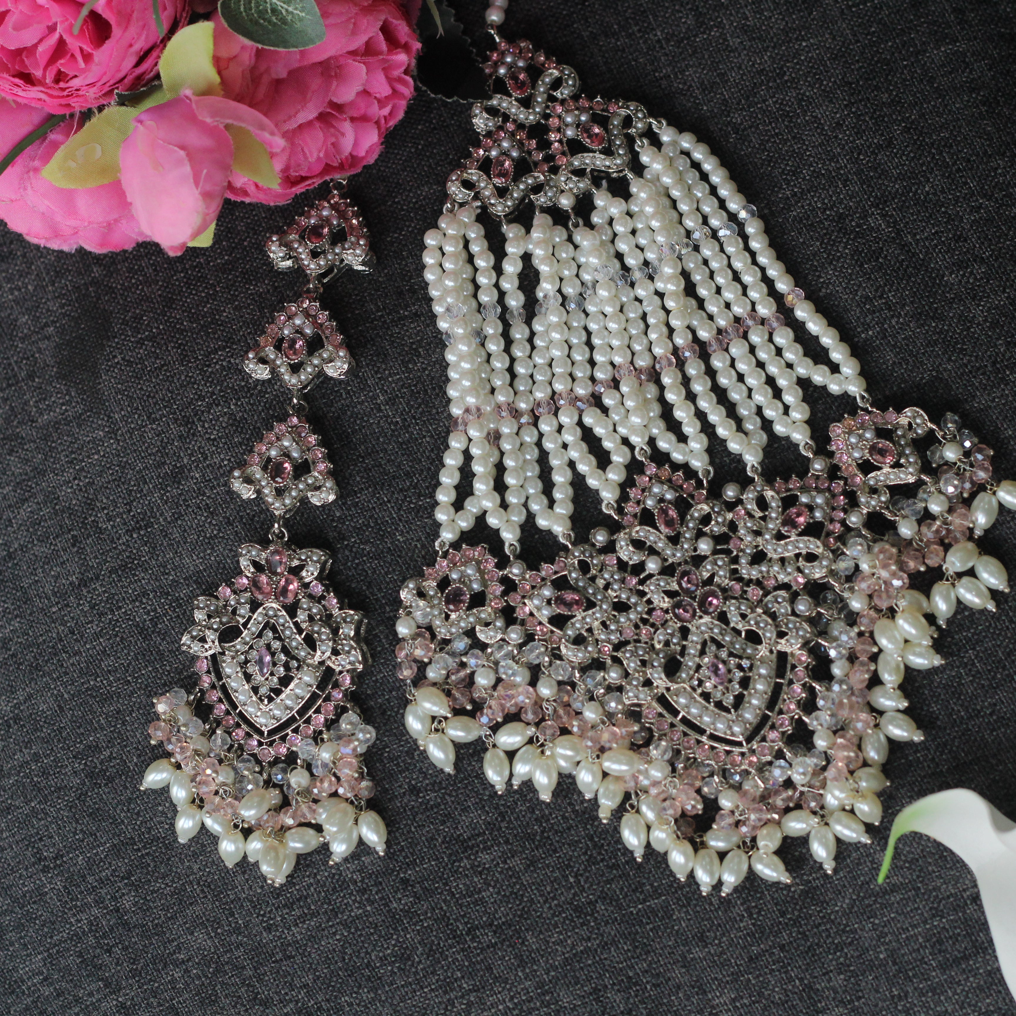 Pink and silver bridal Jewellery 