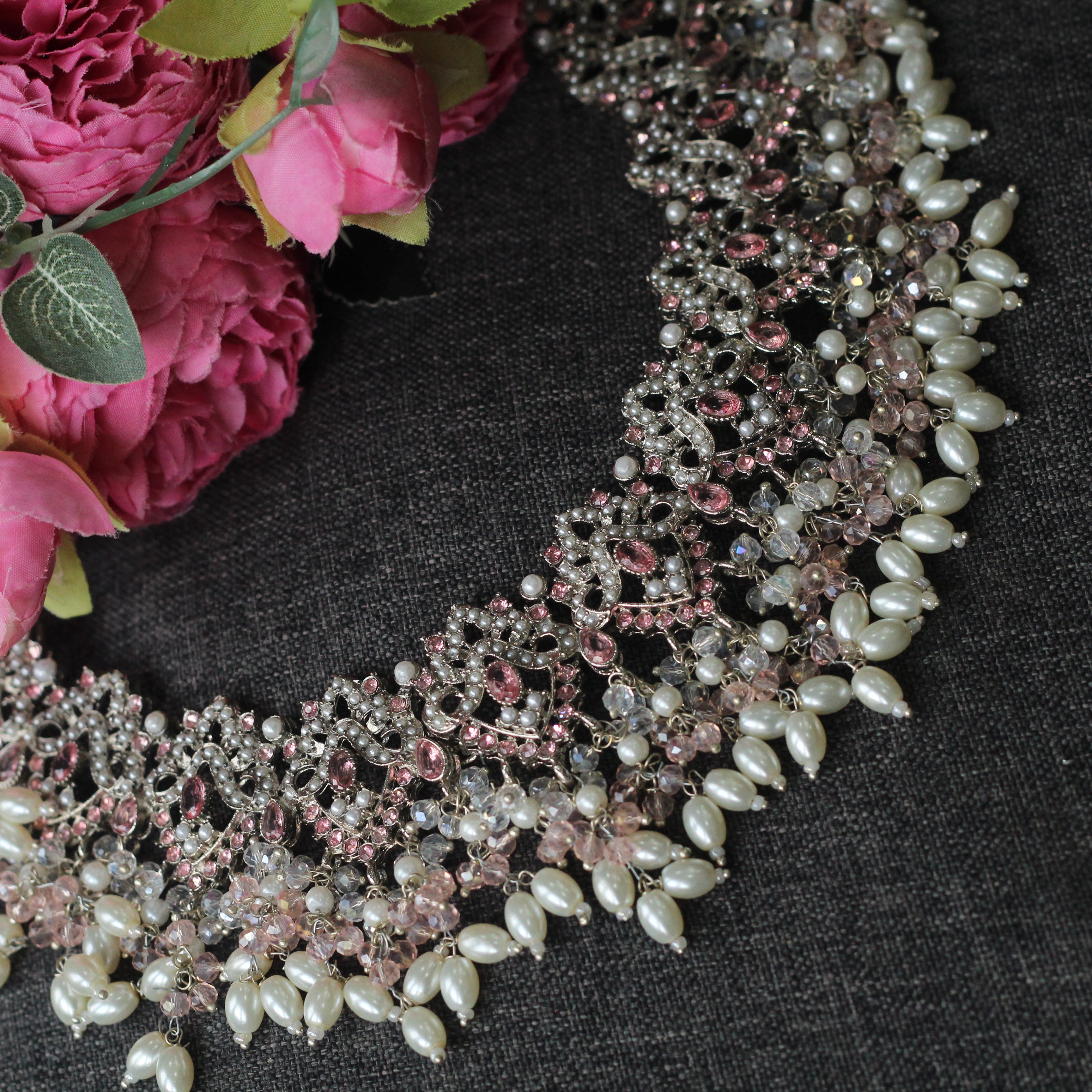 Pink and silver bridal Jewellery 