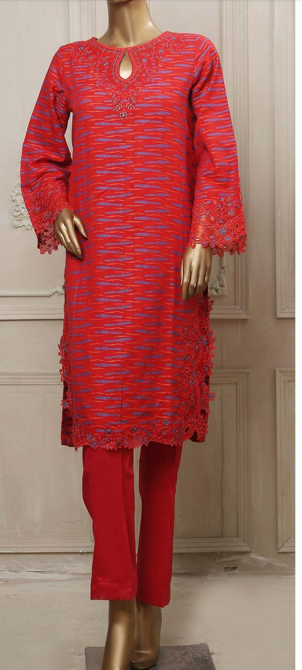 Embroidered Jacquard Suit-Red - My Store