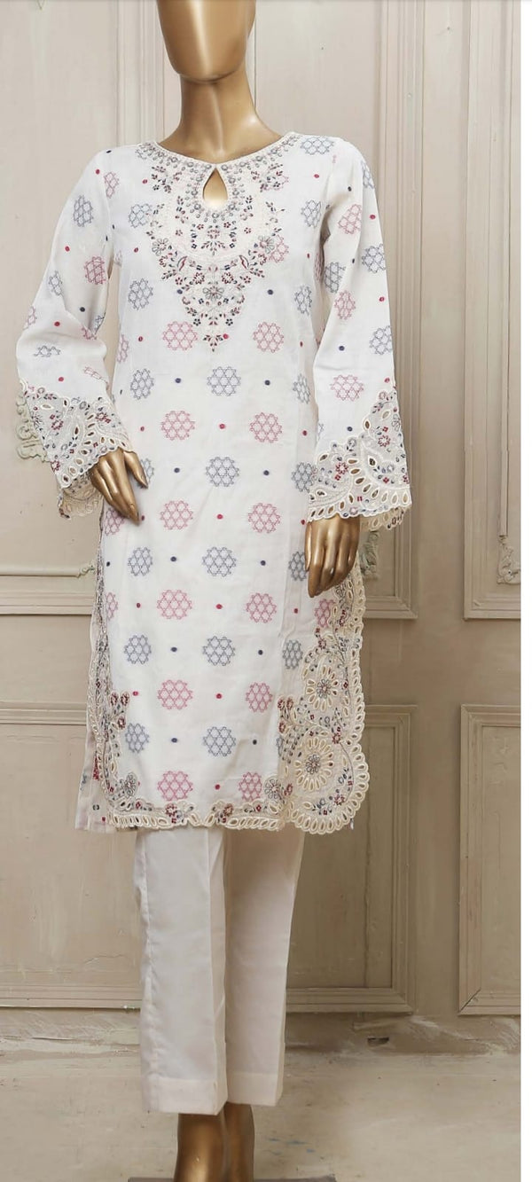 Embroidered Jacquard Suit-White - My Store