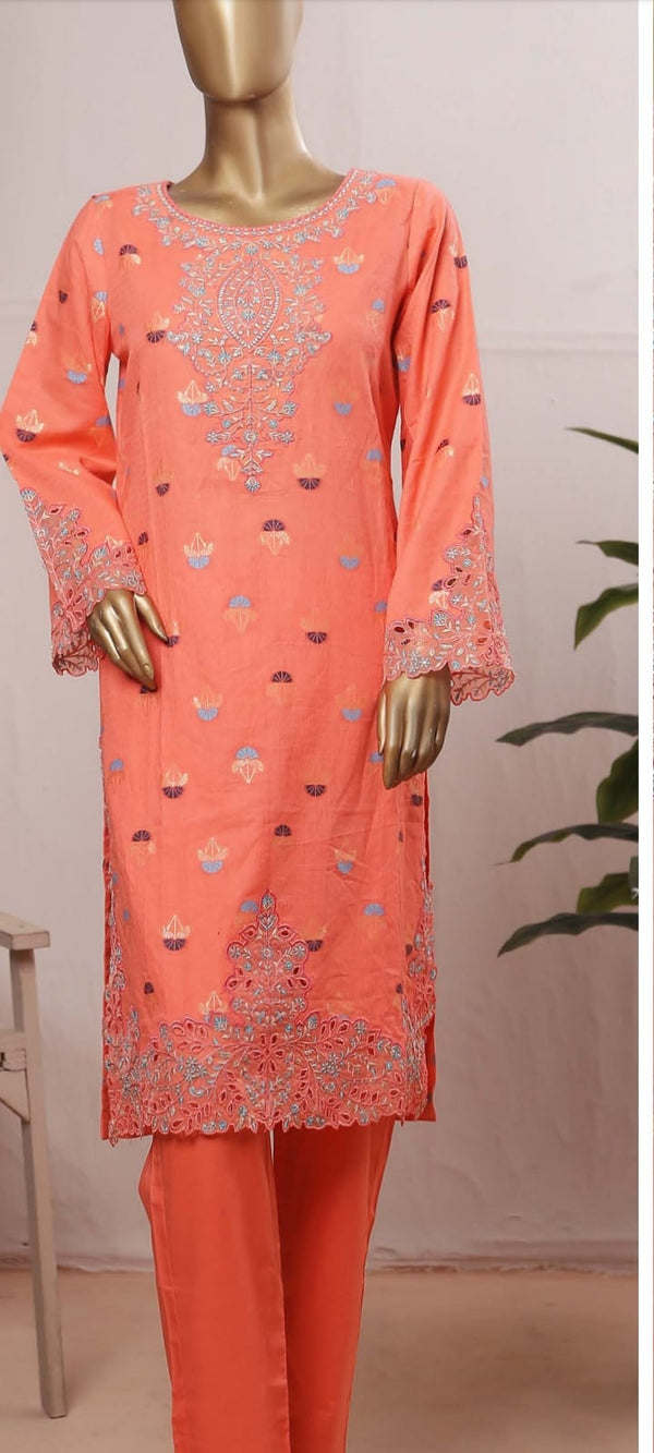 Embroidered Jacquard Suit-Peach - My Store